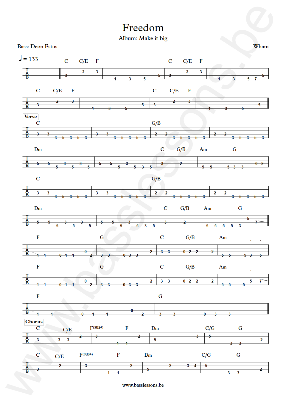 Wham Freedom Deon Estus Bass Tab