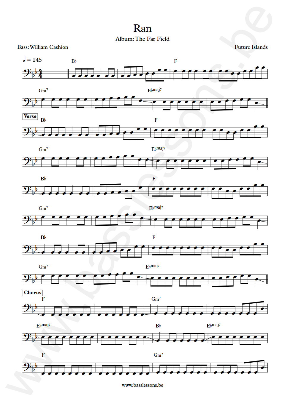 Future Islands Ran William Cashion Bass Transcription