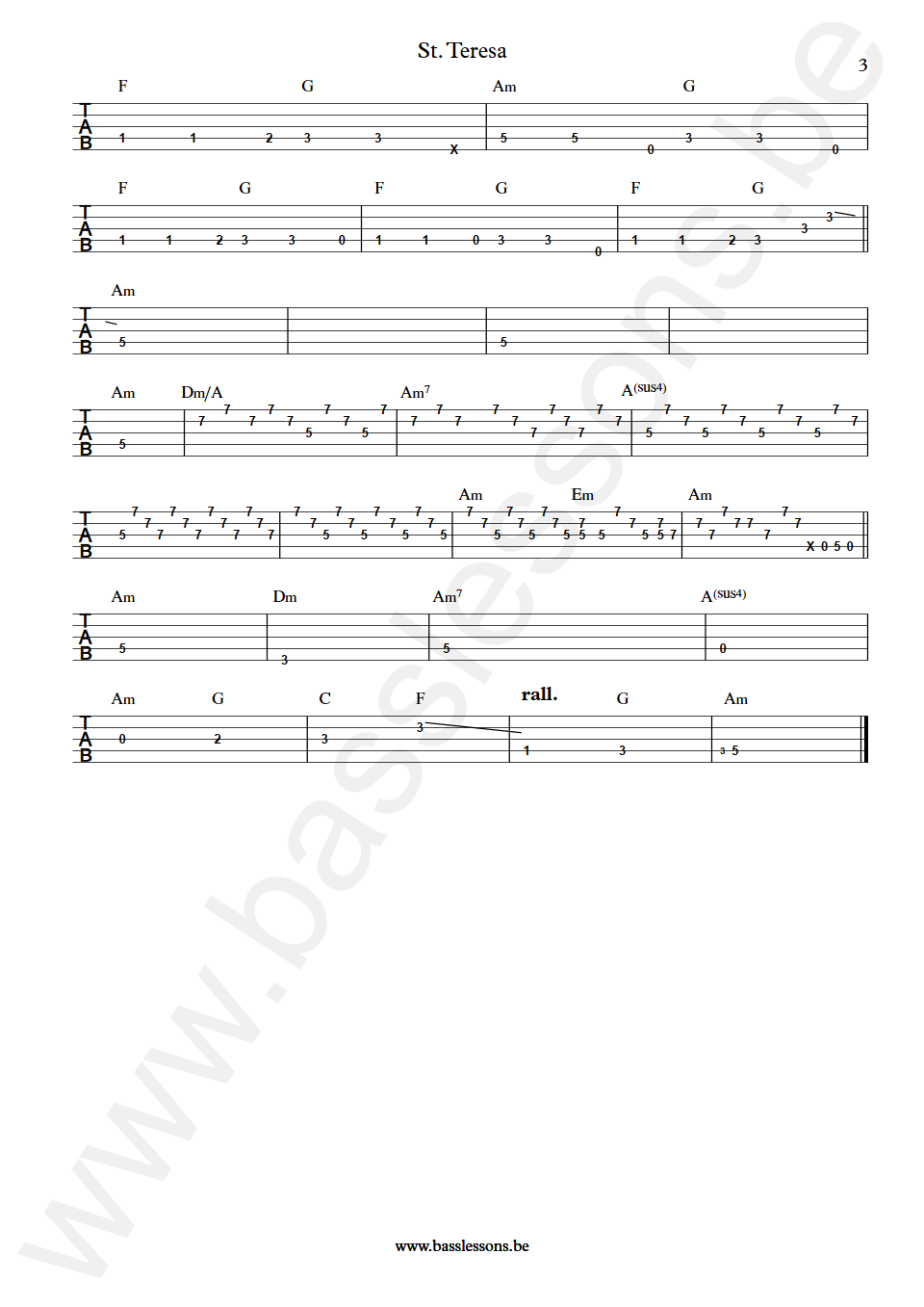 Joan Osborne St. Teresa Mark Egan Bass Tab part 3