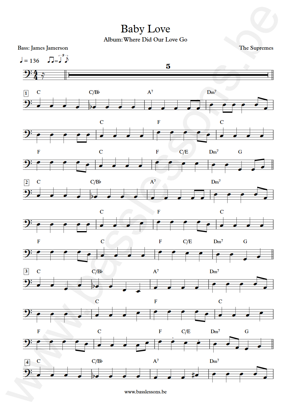 The Supremes Baby Love James Jamerson Bass Transcription