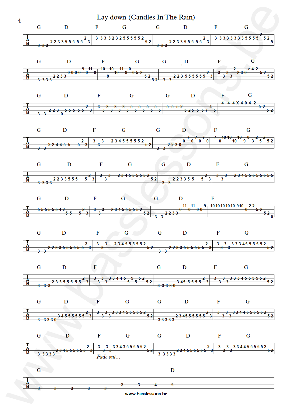Melanie & The Edwin Hawkins Singers Lay down (Candles In The Rain) Herbie Flowers Bass Tab part 4