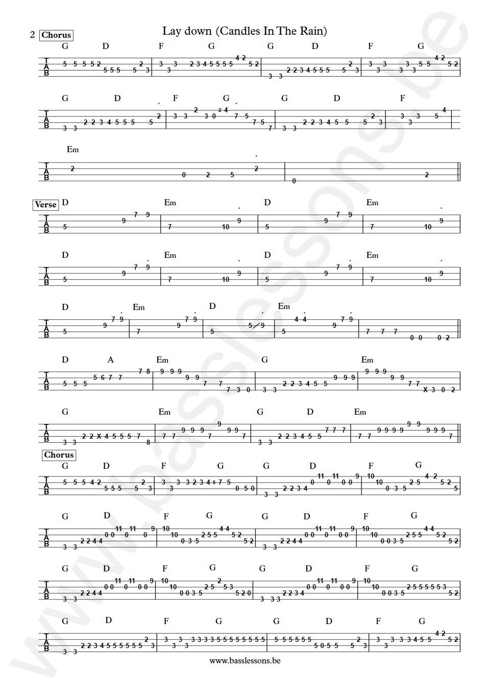 Melanie & The Edwin Hawkins Singers Lay down (Candles In The Rain) Herbie Flowers Bass Tab part 2