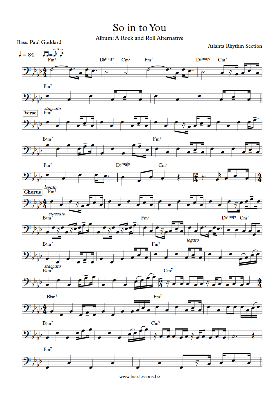 Atlanta Rhythm Section So into You Paul Goddard Bass Transcription