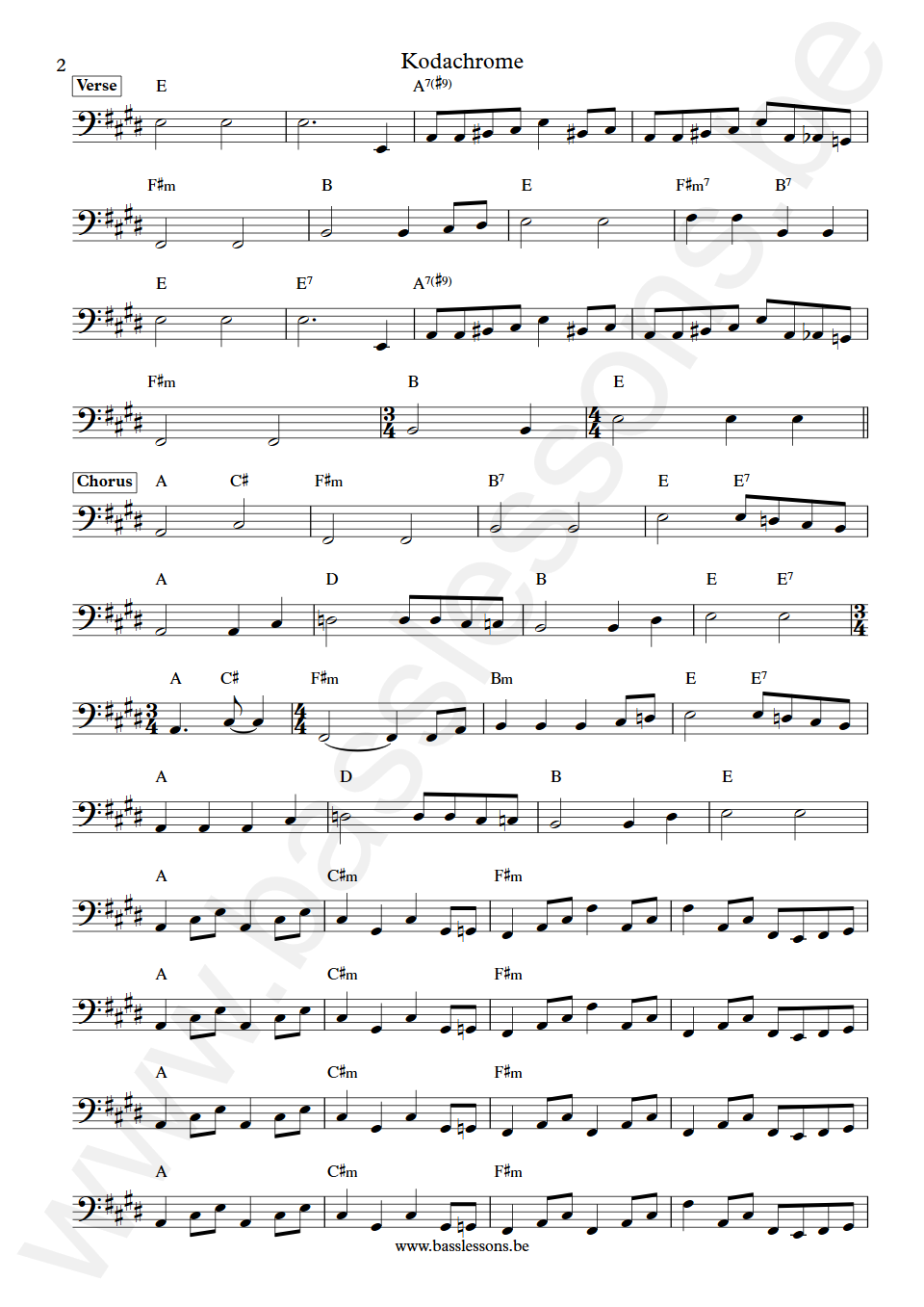 Paul Simon Kodachrome David Hood Bass Transcription part 2