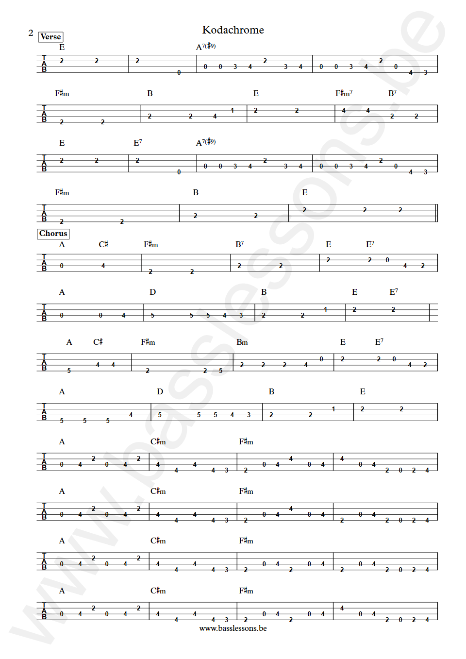 Paul Simon Kodachrome David Hood Bass Tab part 2