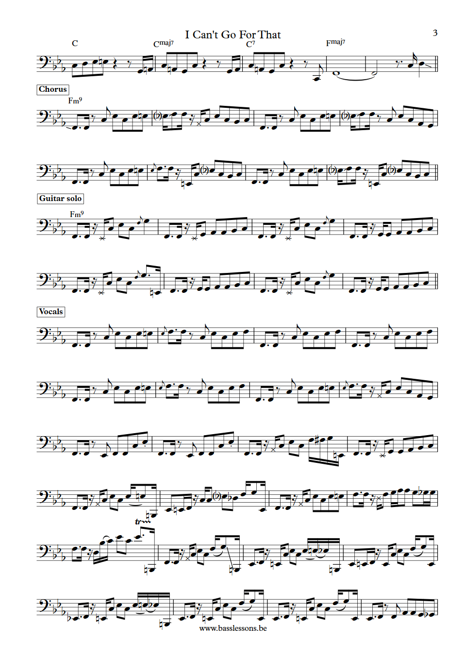 Daryl Hall  and Cee Lo Green I Can't Go For That Klyde Jones Bass Transcription part 3