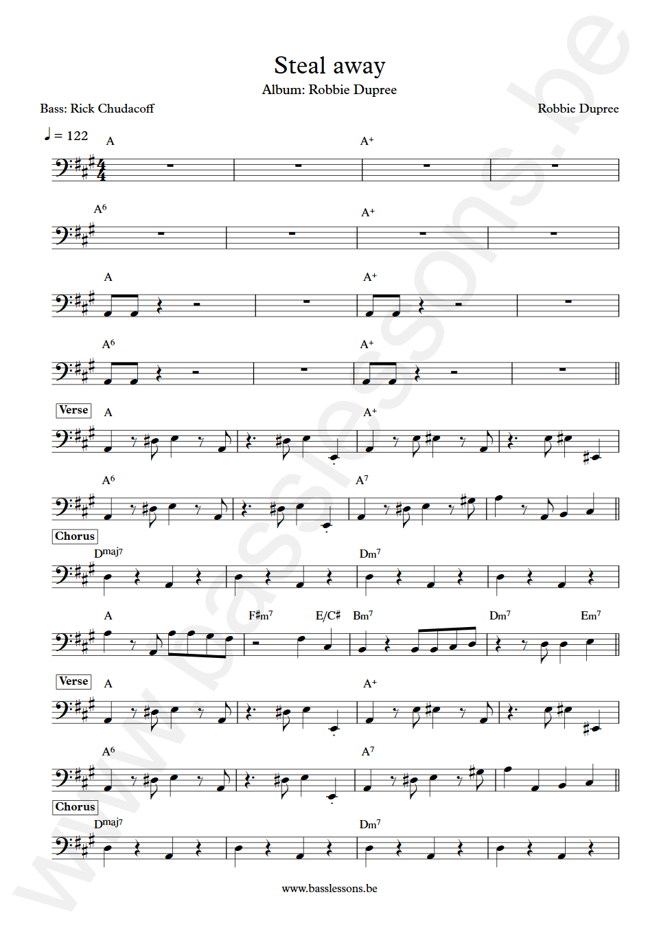 Robbie Dupree Steal Away Rick Chudacoff Bass Transcription
