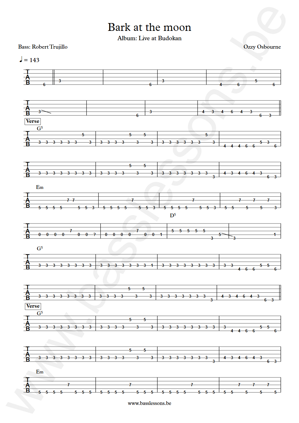 Ozzy Osbourne Bark at the Moon Robert Trujillo Bass Tab