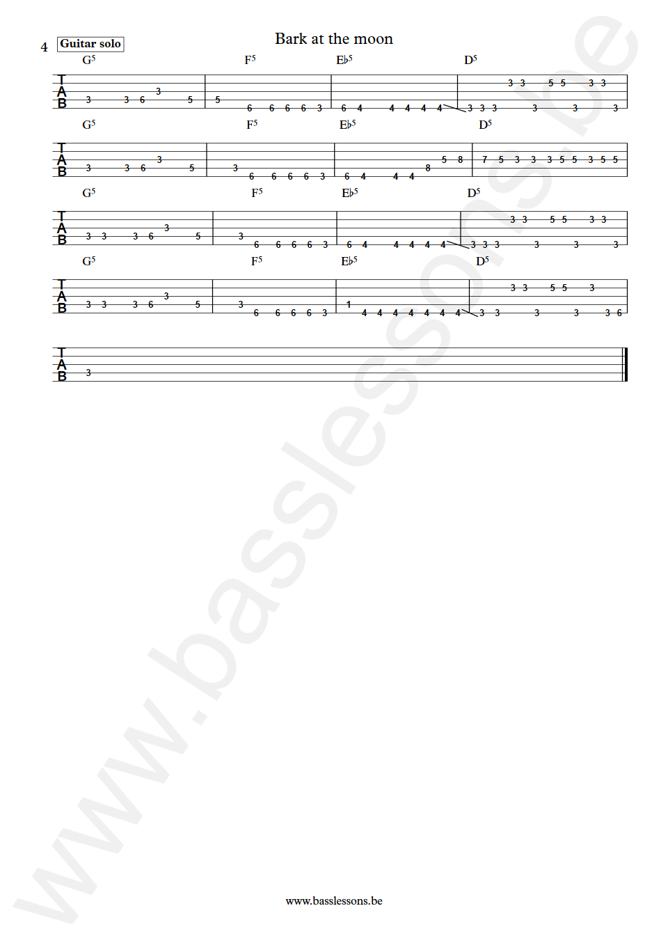 Ozzy Osbourne Bark at the Moon Robert Trujillo Bass Tab part 4