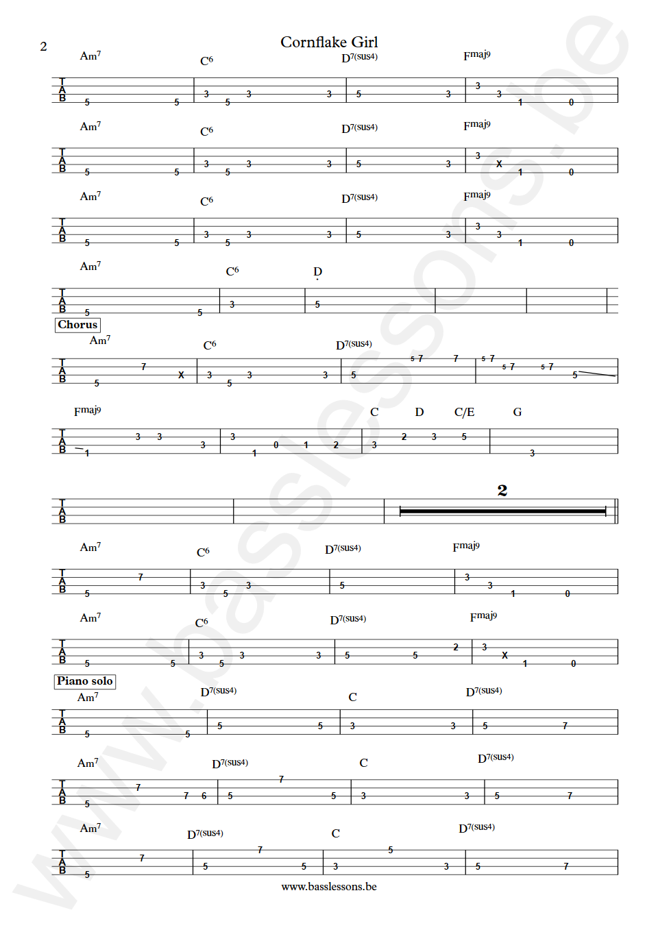 Tori Amos Cornflake Girl George Porter Jr. Bass Tab part 2