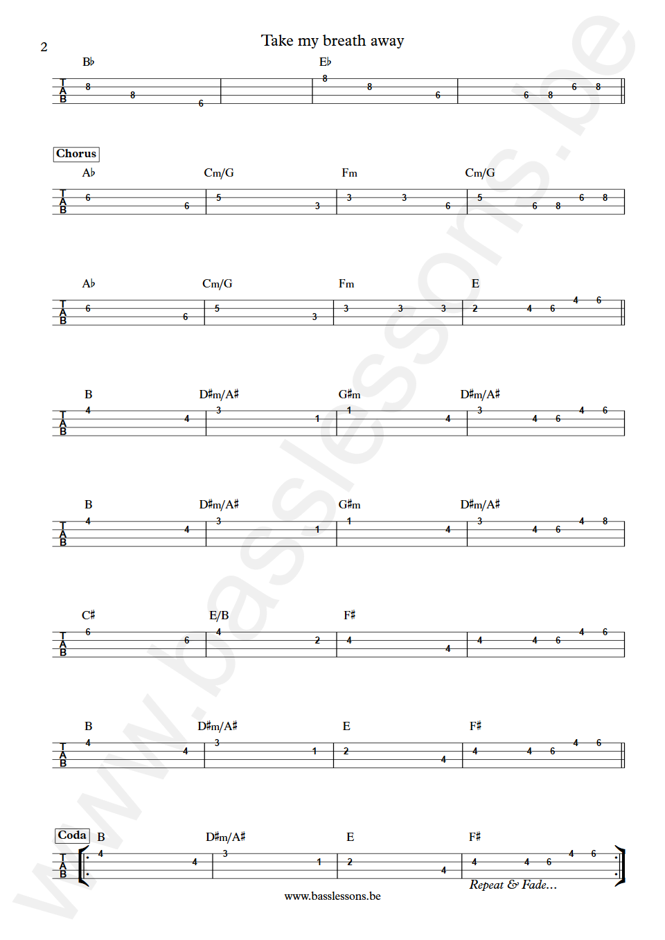 Berlin Take My Breath Away John Crawford Bass Tab part 2