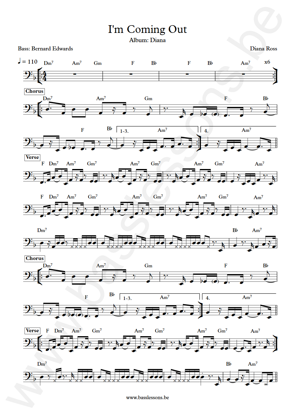 Diana Ross I'm Coming Out Bernard Edwards Bass Transcription
