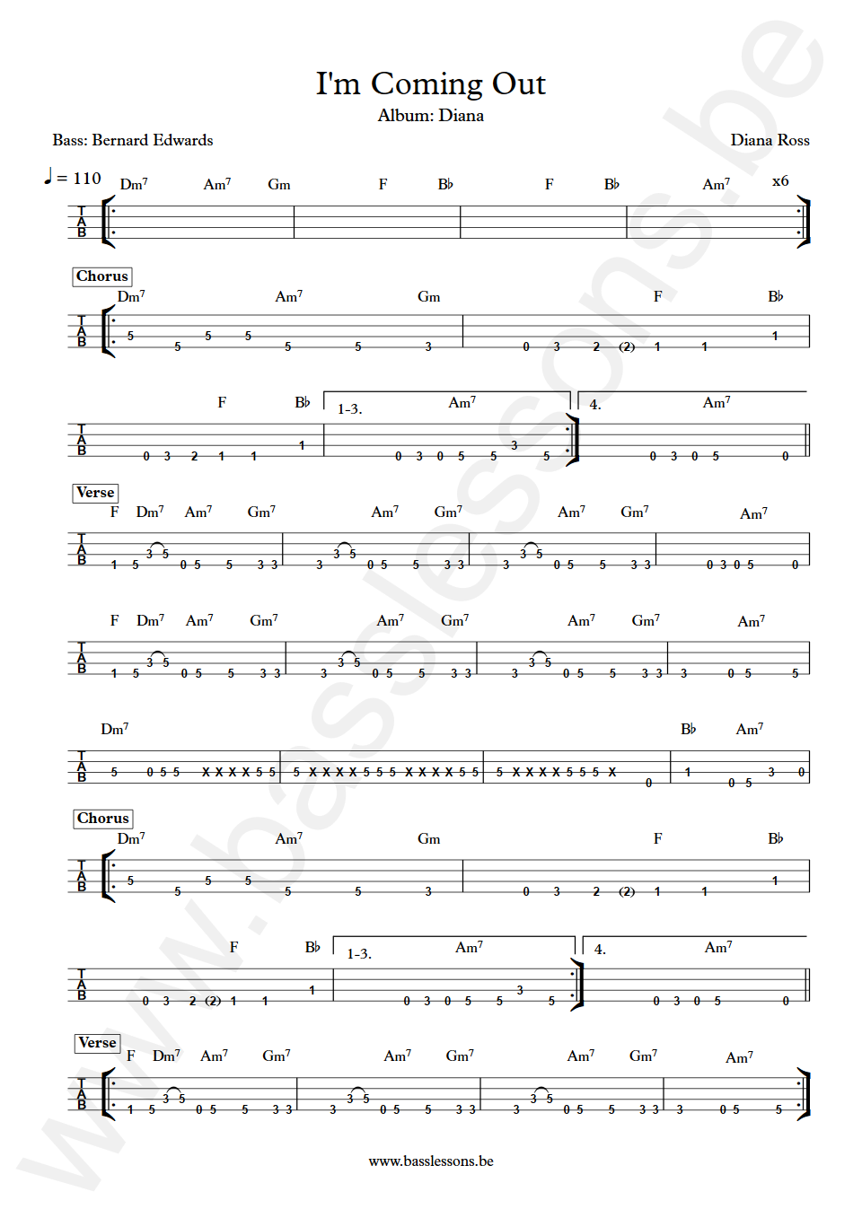 Diana Ross I'm Coming Out Bernard Edwards Bass Tab