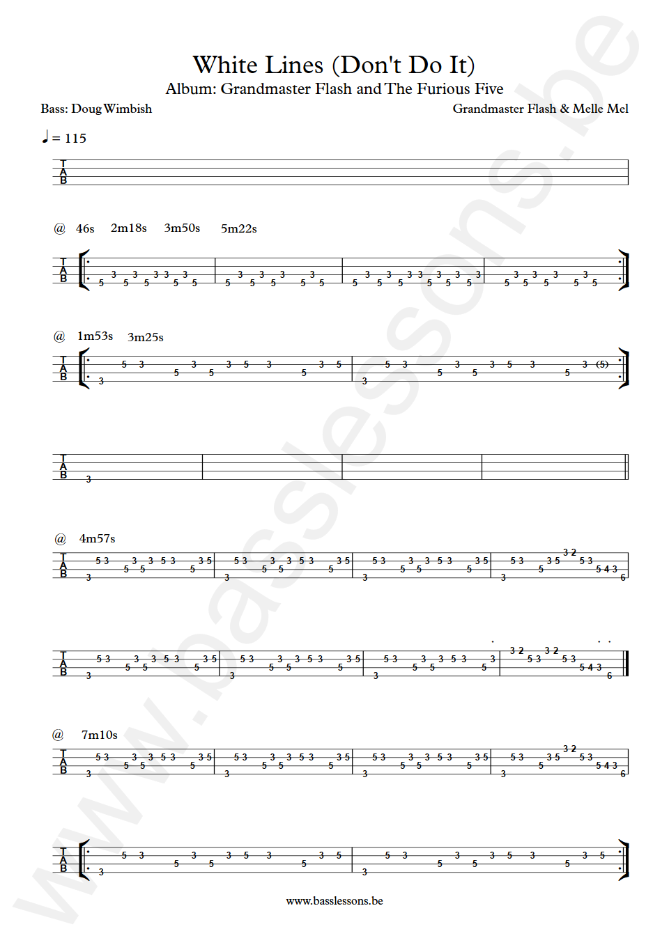 Grandmaster Flash & Melle Mel White Lines (Don't Do It) Doug Wimbish Bass Tab