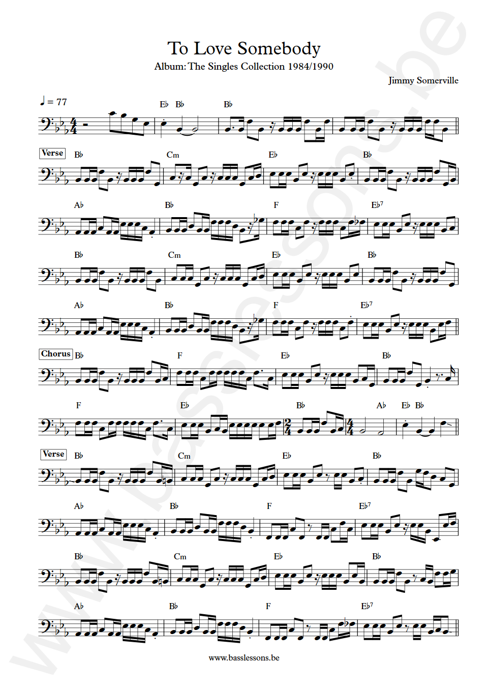 Jimmy Somerville To Love Somebody Bass Transcription
