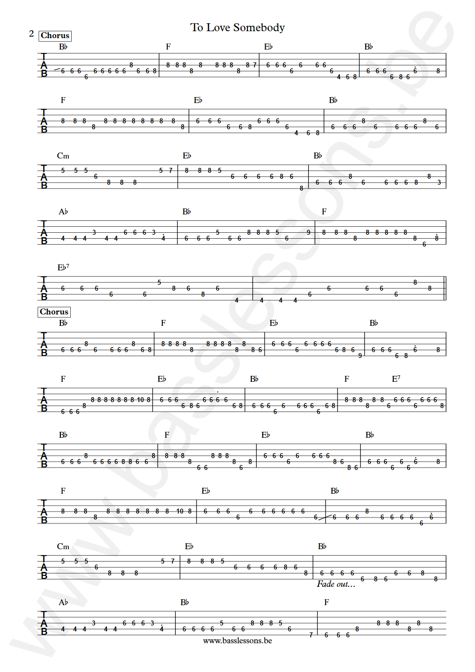 Jimmy Somerville To Love Somebody Bass Tab part 2