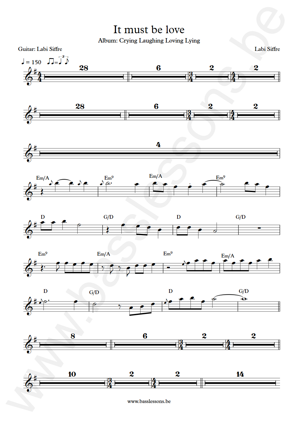 Labi Siffre It must be love guitar solo Transcription