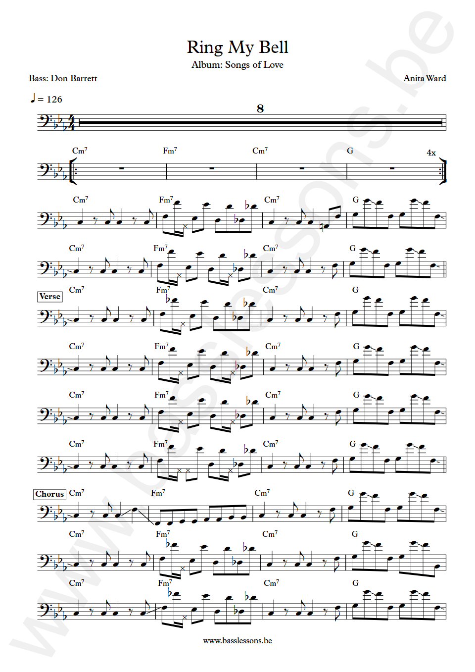 Anita Ward Ring My Bell Don Barrett Bass Transcription