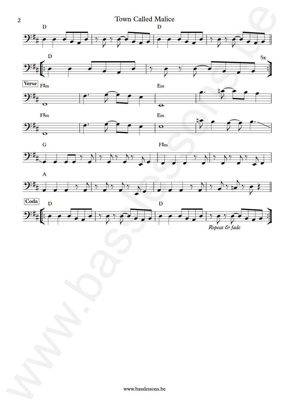 The Jam Town Called Malice Bruce Foxton Bass Transcription part 2