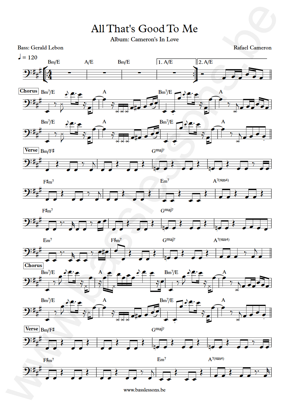 Rafael Cameron All That's Good To Me Gerald Lebon Bass Transcription