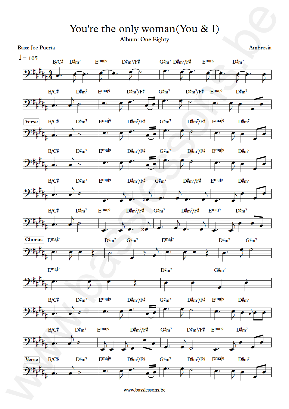 Ambrosia You're the only woman Joe Puerta Bass Transcription