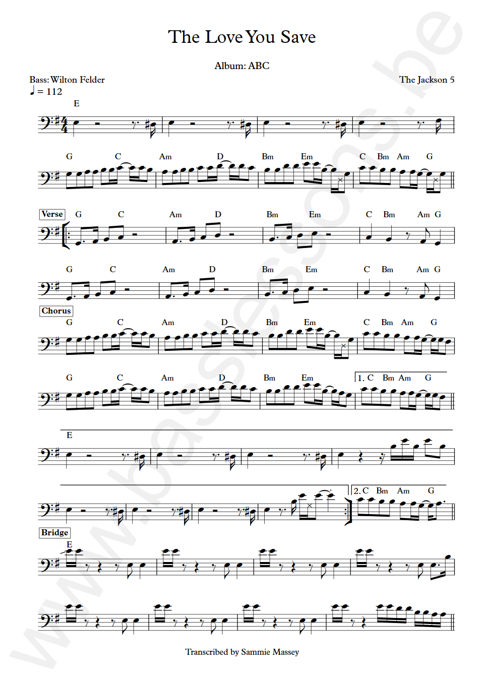 Jackson 5 The Love You Save Wilton Felder Bass Transcription