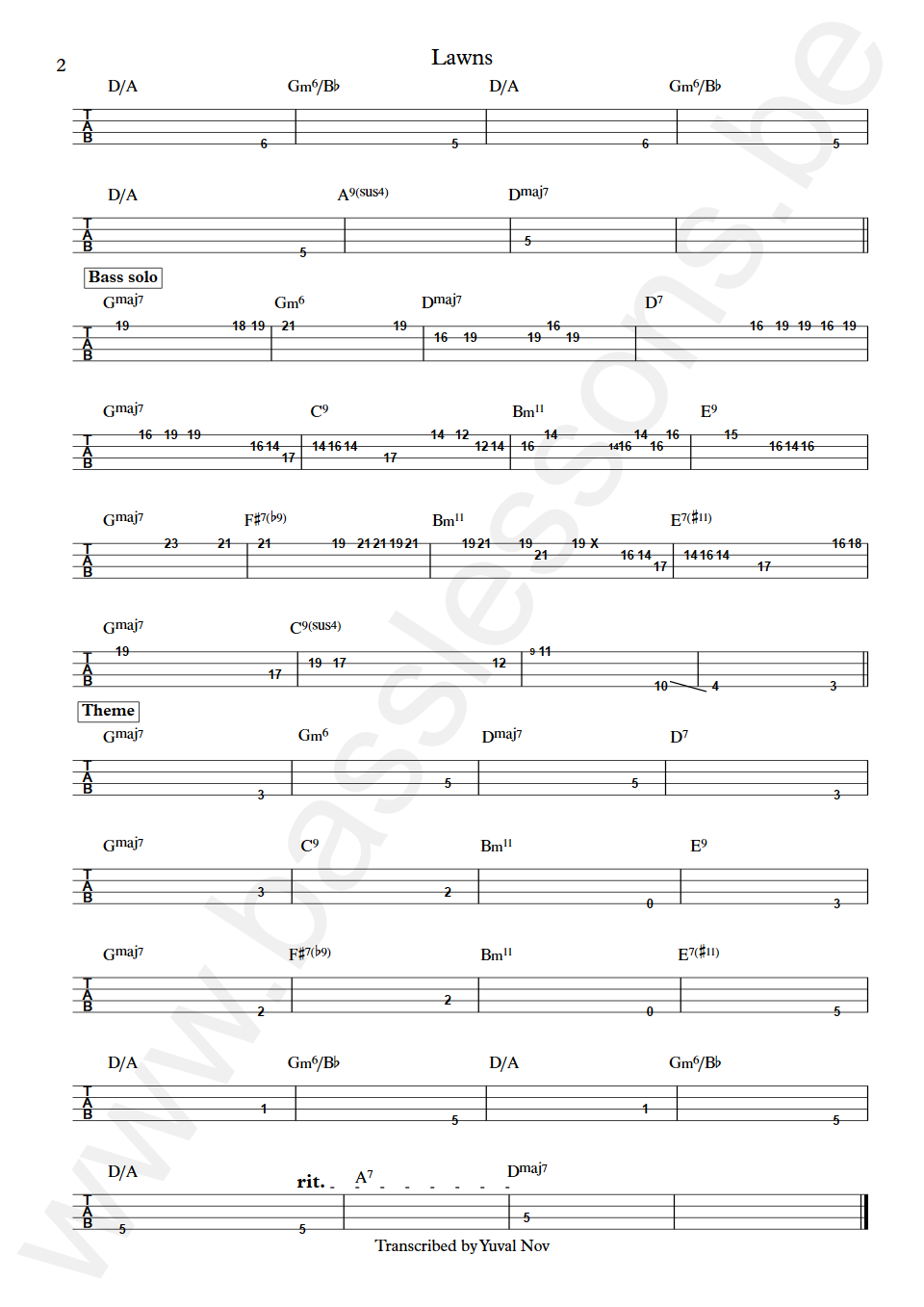 Carla Bley Lawns Steve Swallow Bass Tab part 2