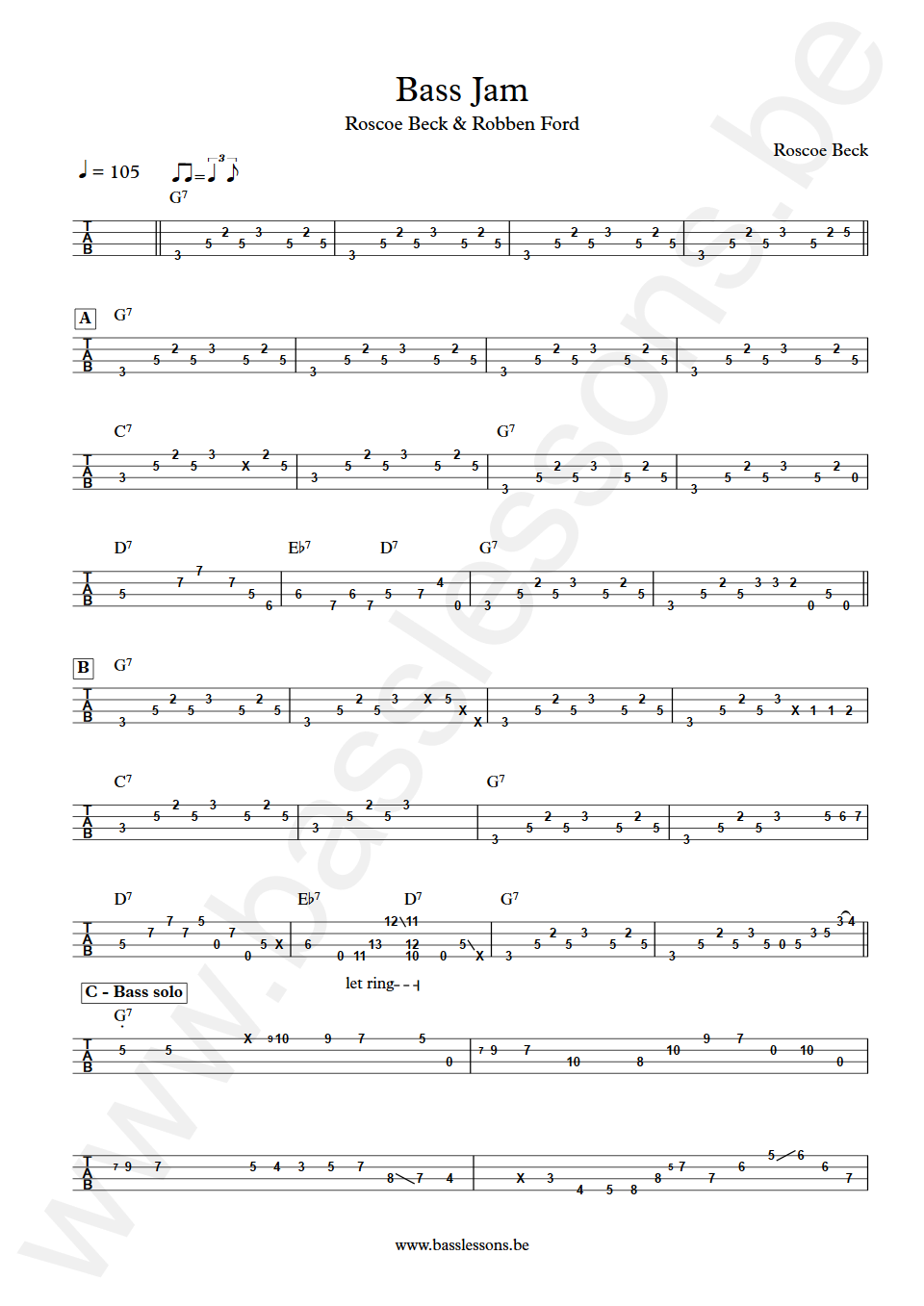 Roscoe Beck and Robben Ford Bass Jam Bass Tab