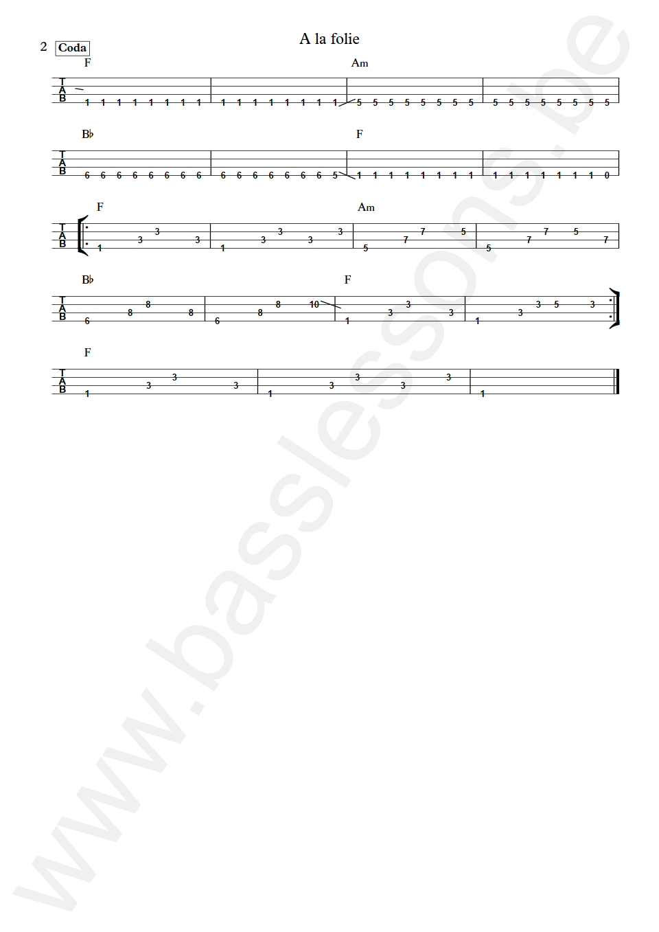 Juliette Armanet A la folie Bass Tab part 2