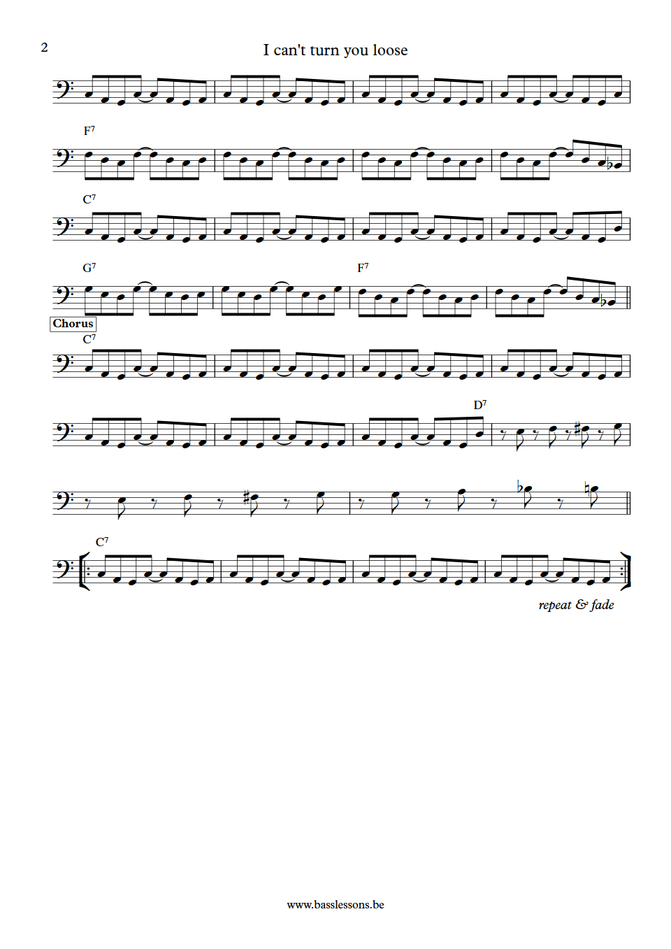 I can't turn you loose bass transcription