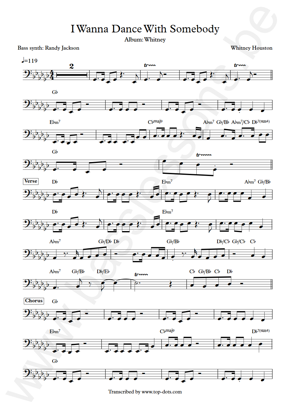 Whitney Houston I Wanna Dance With Somebody Randy Jackson Bass Transcription