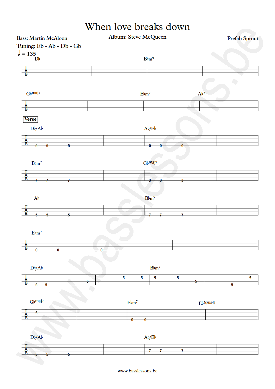 Prefab Sprout when love breaks down Martin McAloon Bass Tab