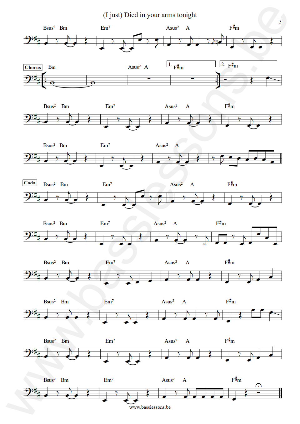 Cutting Crew Died in your arms tonight Colin Farley Bass Transcription part 3