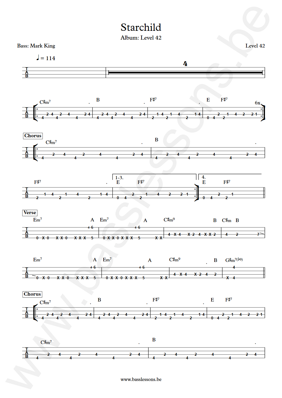 Level 42 Starchild Mark King Bass Tab
