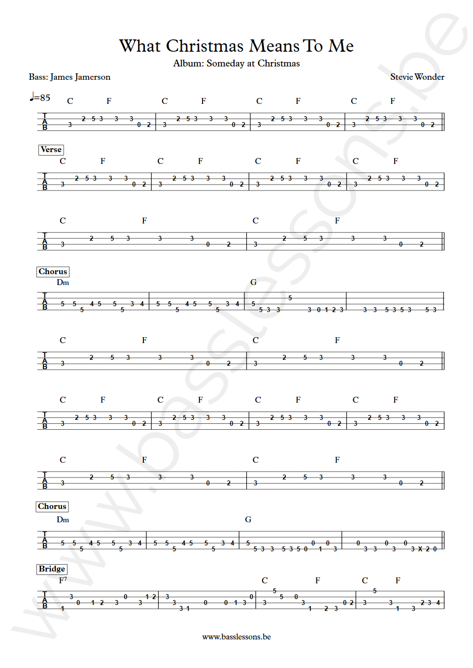 Stevie Wonder What Christmas means to me James Jamerson bass tab