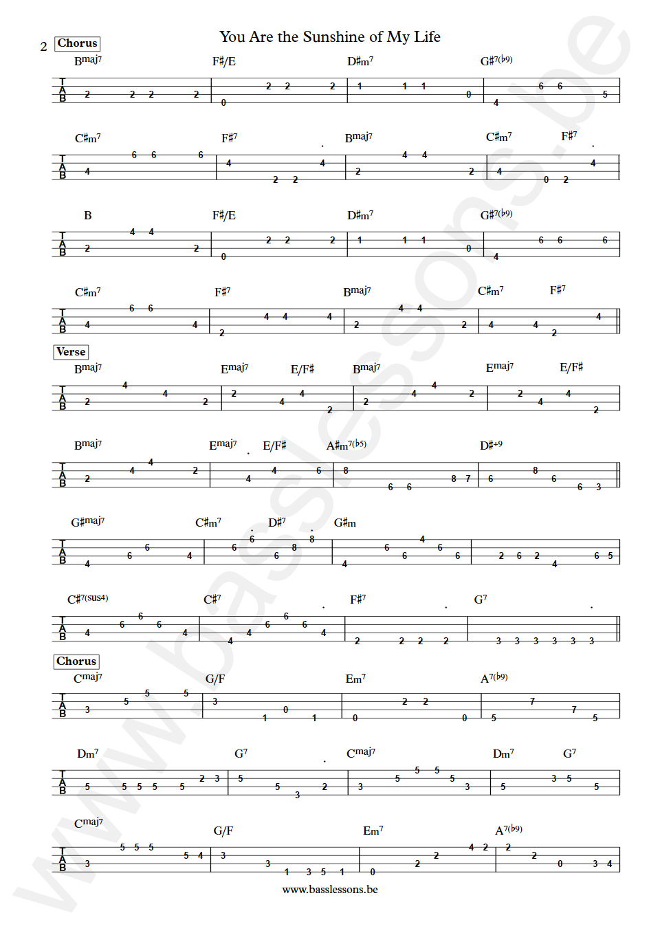 Stevie Wonder You Are The Sunshine Of My Life Scott Edwards Bass Tab part 2