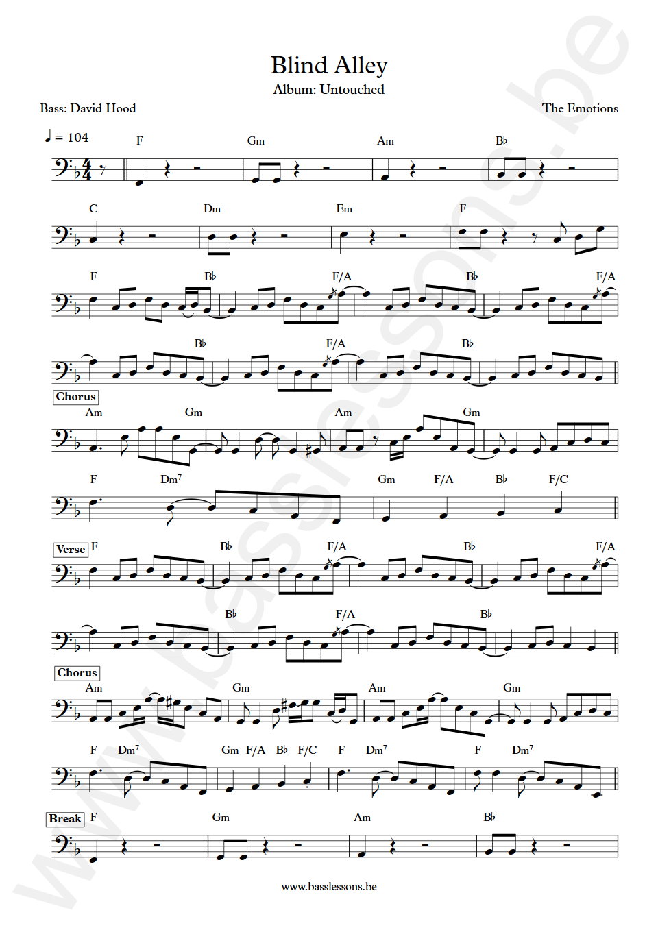 The Emotions Blind Alley David Hood Bass Transcription