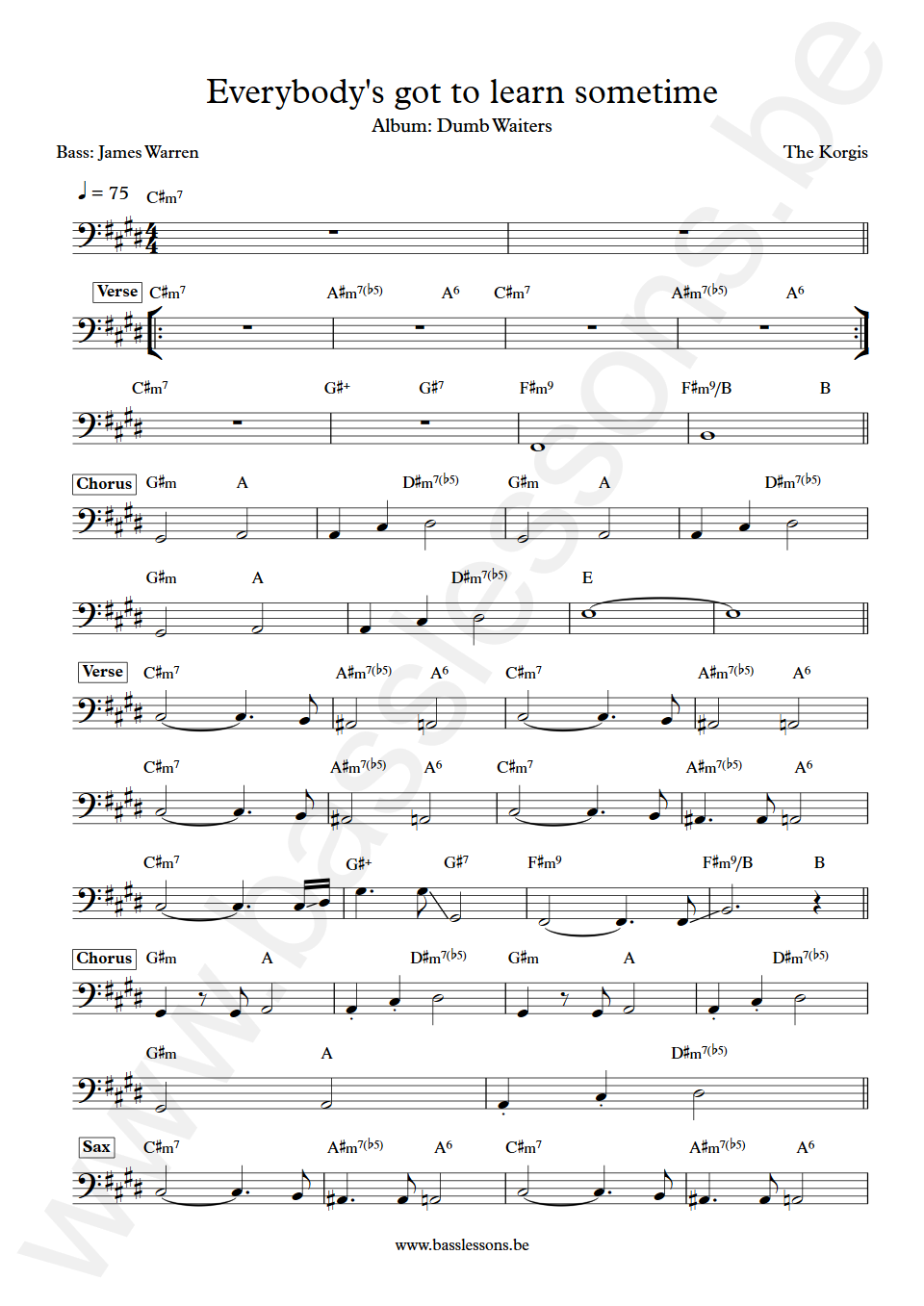 The Korgis Everybody's got to learn sometime James Warren Bass Transcription