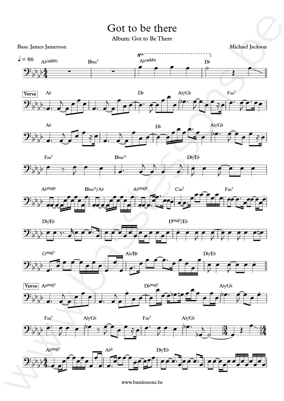 Michael Jackson Got to be there James Jamerson Bass Transcription