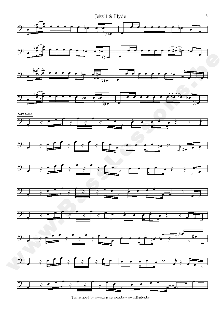Jekyll & Hyde Bass transcription