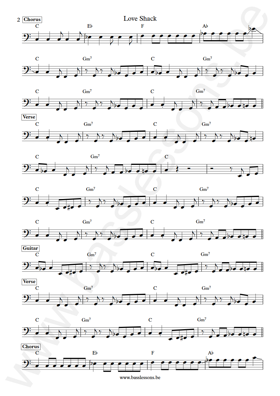 B-52's Love Shack Sara Lee Bass Transcription part 2