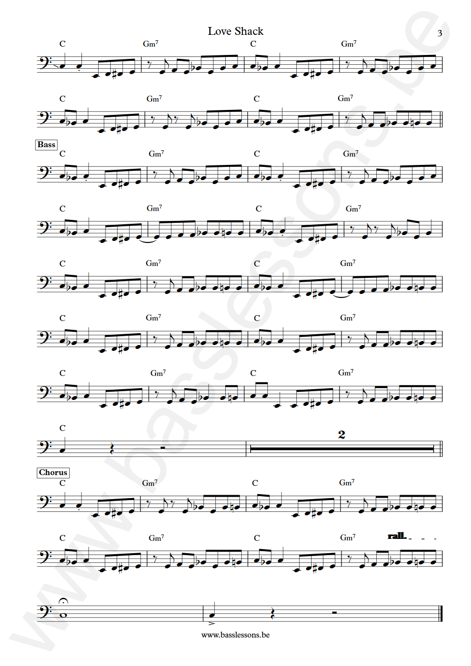 B-52's Love Shack Sara Lee Bass Transcription part 3