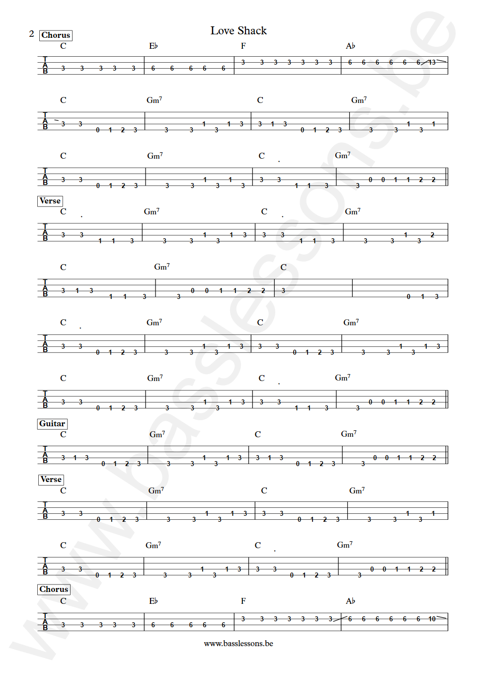 B-52's Love Shack Sara Lee Bass Tab part 2