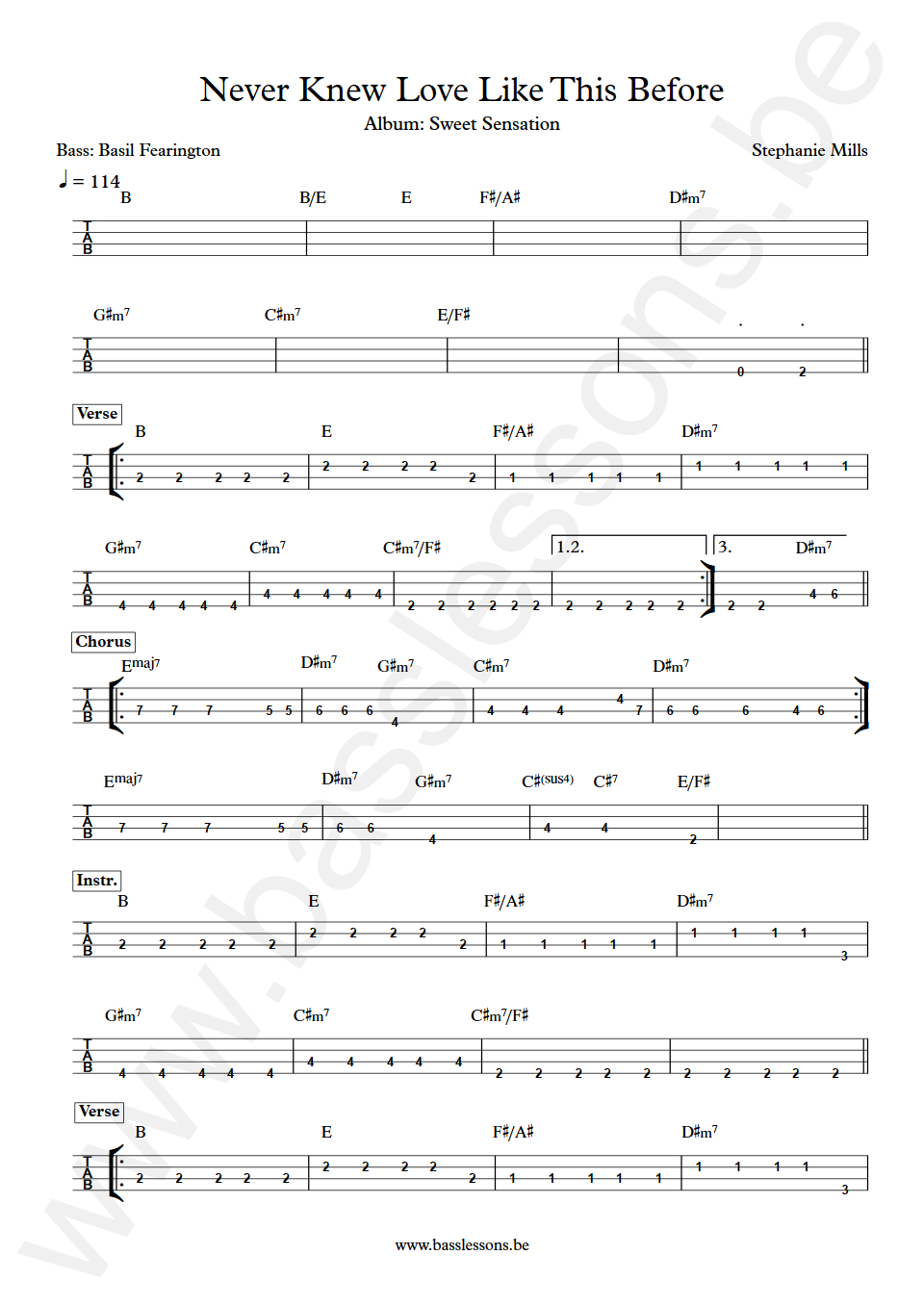 Stephanie Mills Never Knew Love Like This Before Basil Fearington Bass Tab