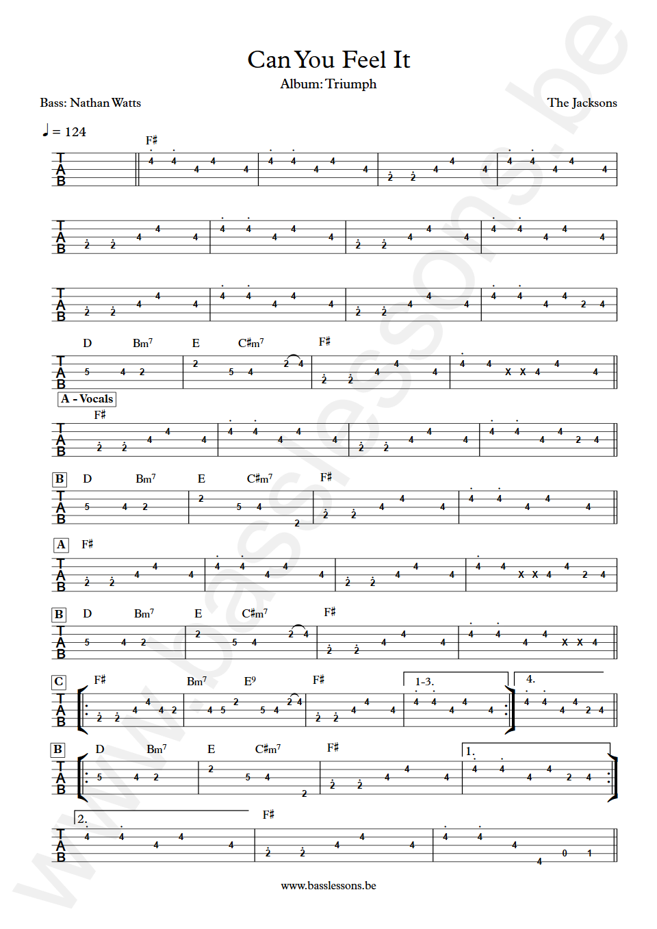 The Jacksons Can You Feel It Nathan Watts Bass Tab