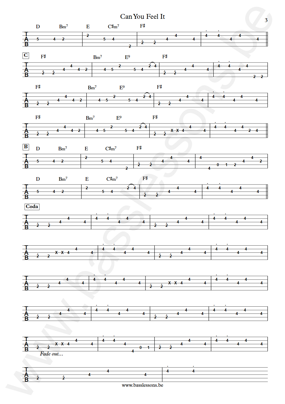 The Jacksons Can You Feel It Nathan Watts Bass Tab part 3