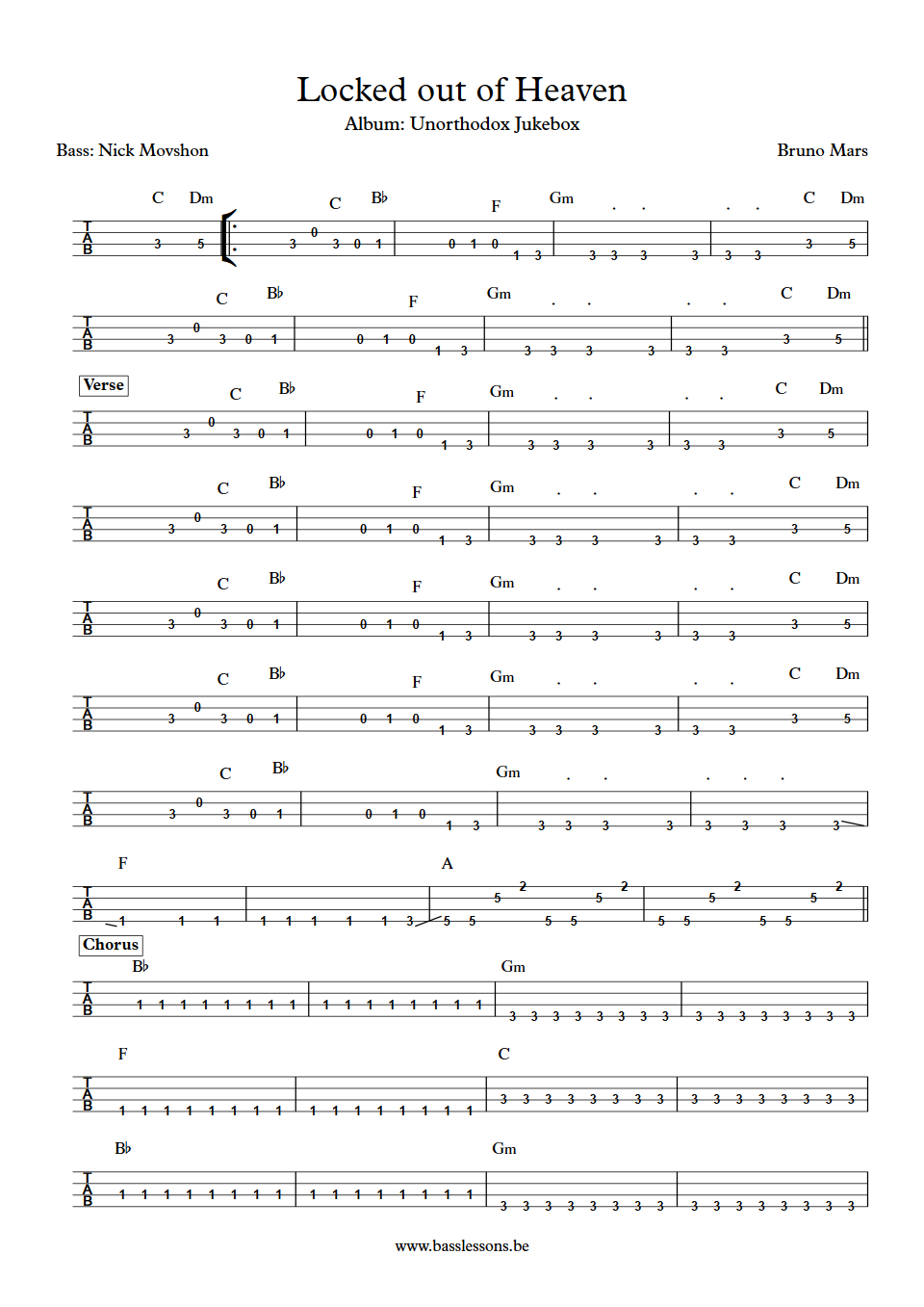 Bruno Mars Locked out of heaven Nick Movshon bass tab