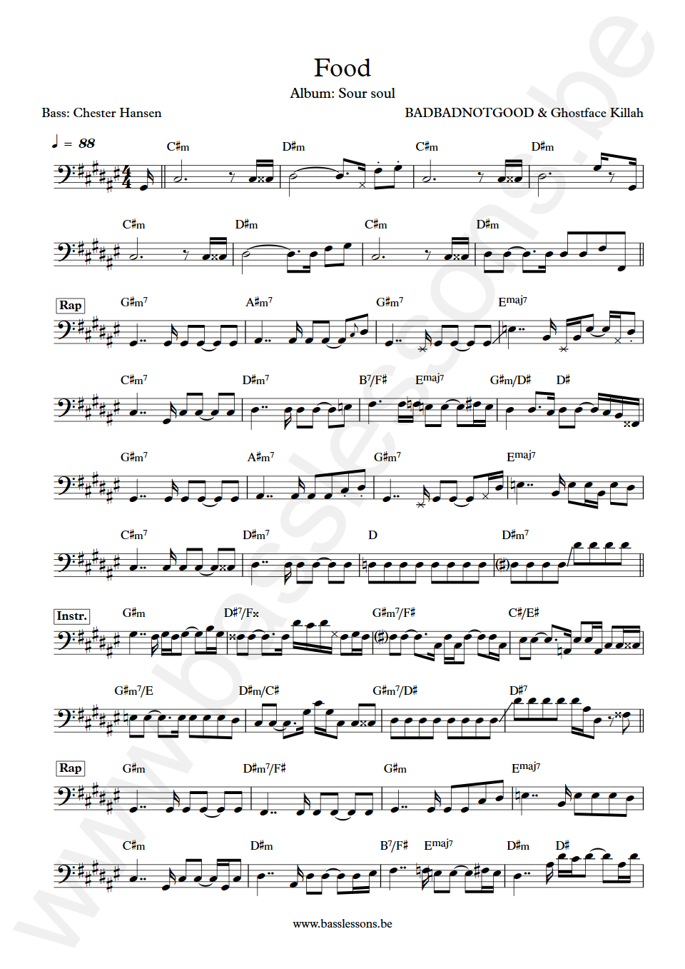 BADBADNOTGOOD & Ghostface Killah Food Chester Hansen Bass Transcription