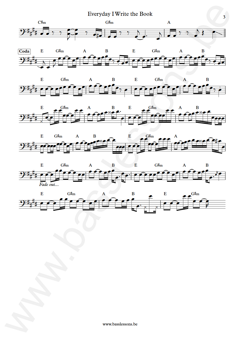 Elvis Costello Everyday I Write the Book Bruce Thomas Bass Transcription part 3