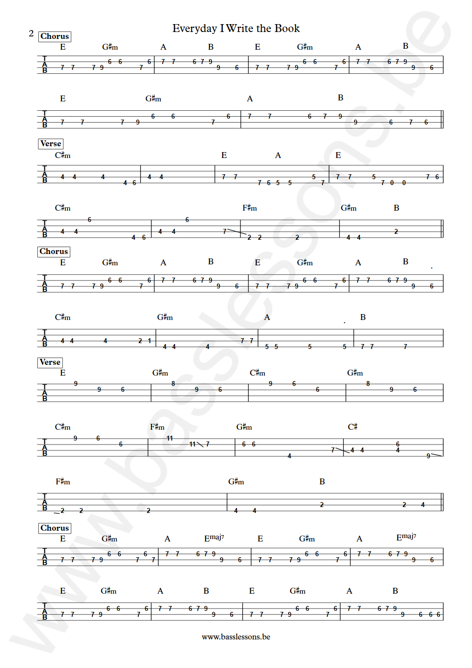 Elvis Costello Everyday I Write the Book Bruce Thomas Bass Tab part 2